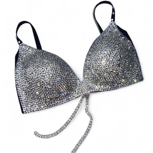 Crystal Diamond Sparkly Classic Glam Bling Wireless Bra Top All Sizes New - Picture 3 of 12